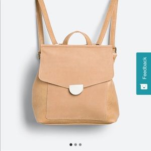 Moda Luxe Tan Khaki faux suede and leather backpack adjustable straps